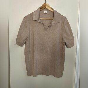Milano Men’s Short Sleeve Tan Brown Polo Sweater Size L Large